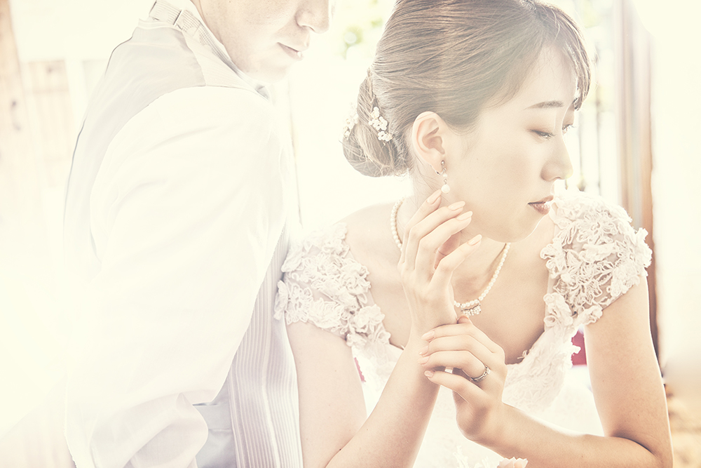 ウェディングドレスで前撮りフォトウェディングを撮影した写真