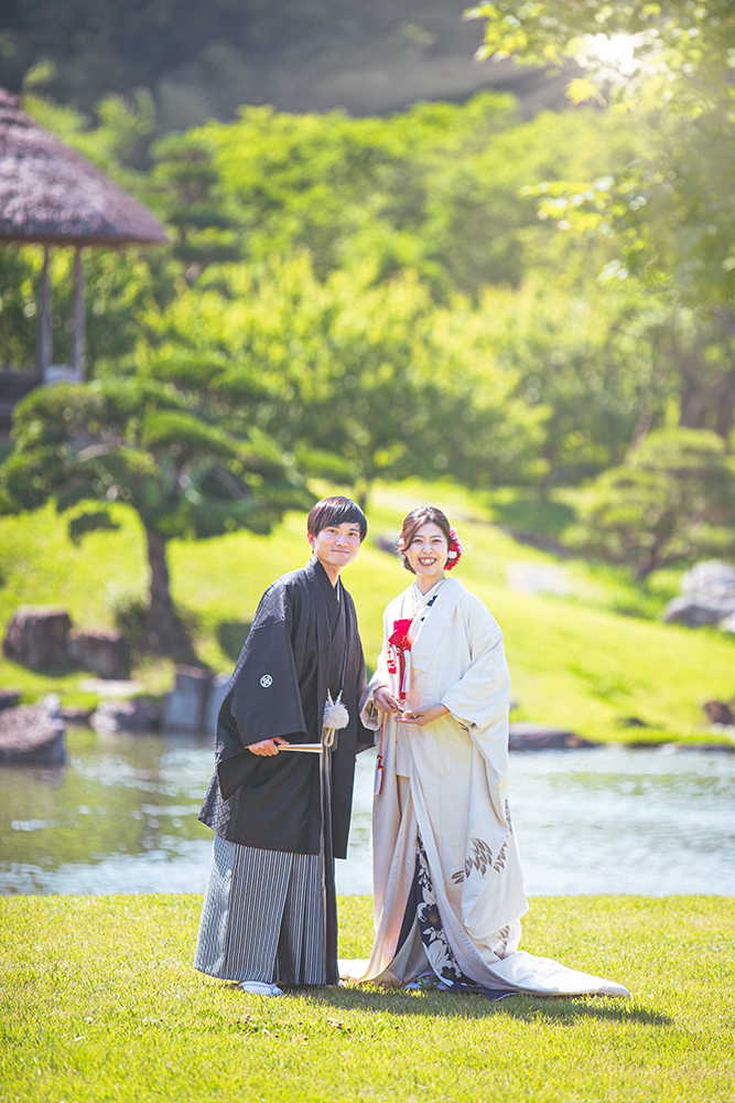 群馬県の楽山園で撮影した、和装フォトウェディング。